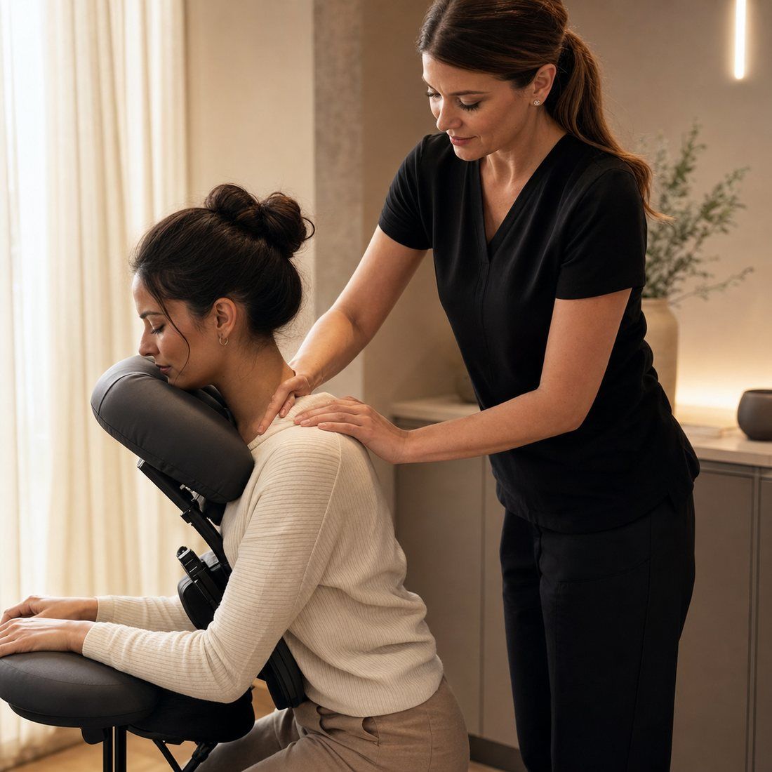 Massage therapist working with a client at Von Rae