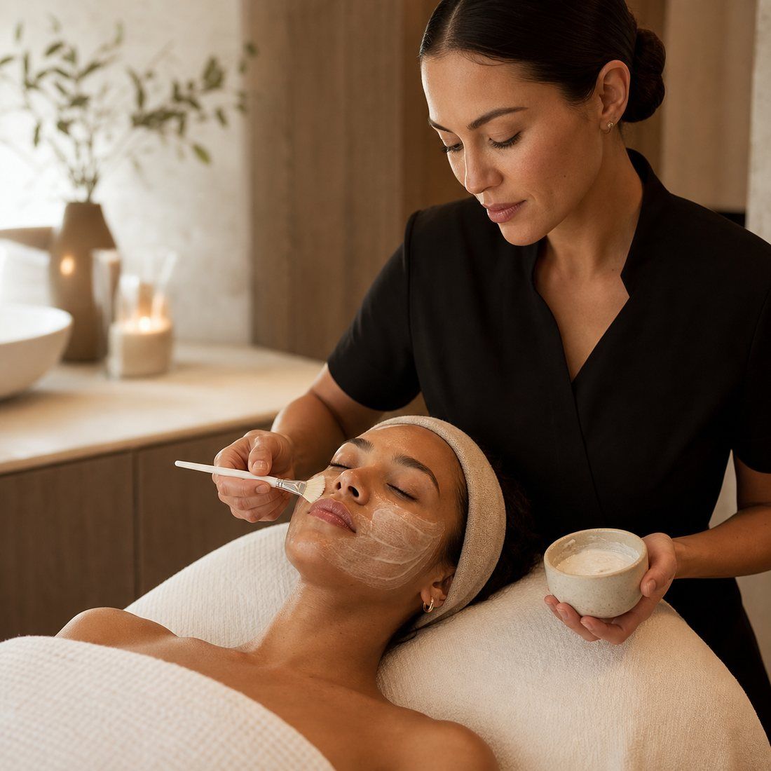 Esthetician applying a facial treatment at Von Rae