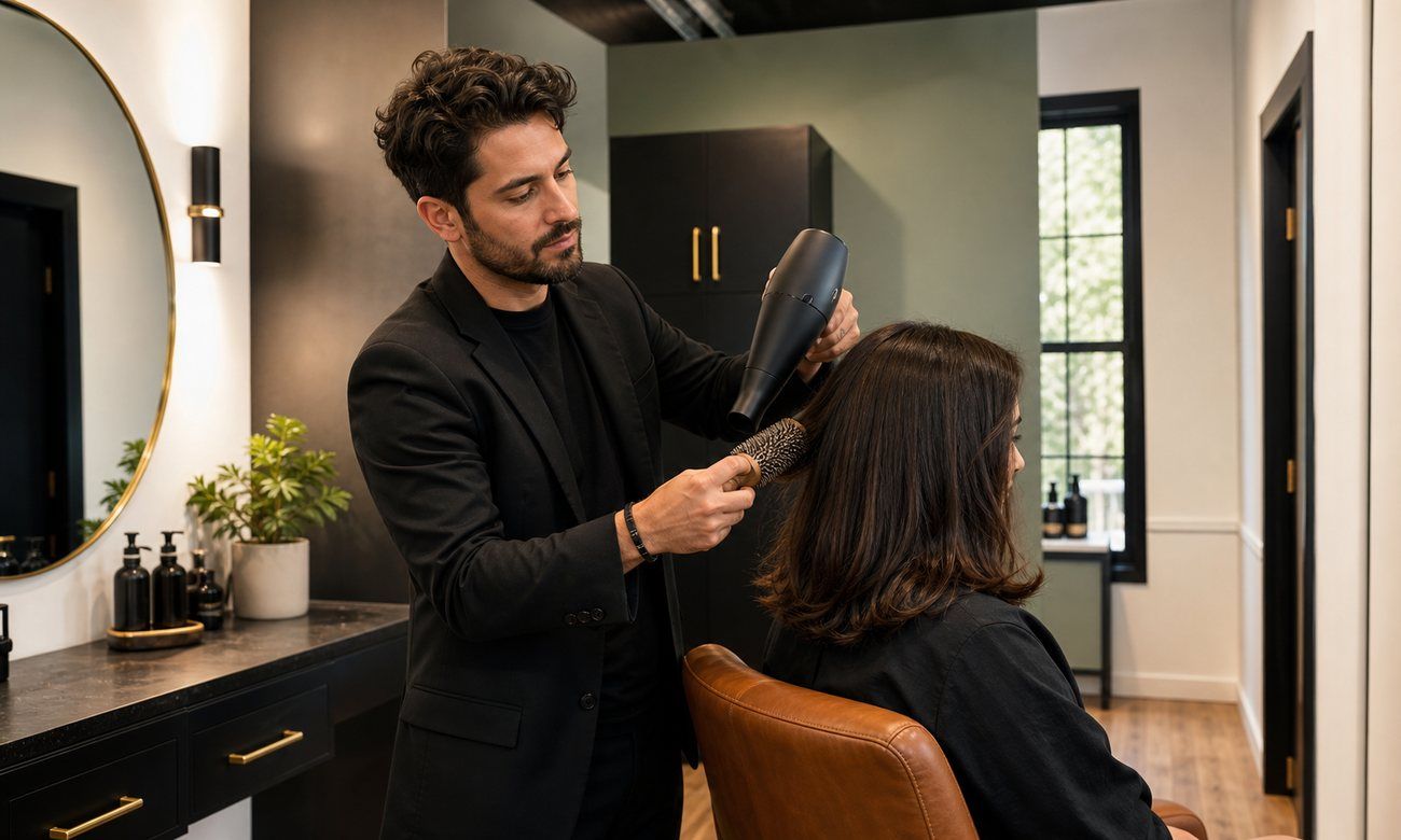 A Von Rae stylist finishing a blowout for a client